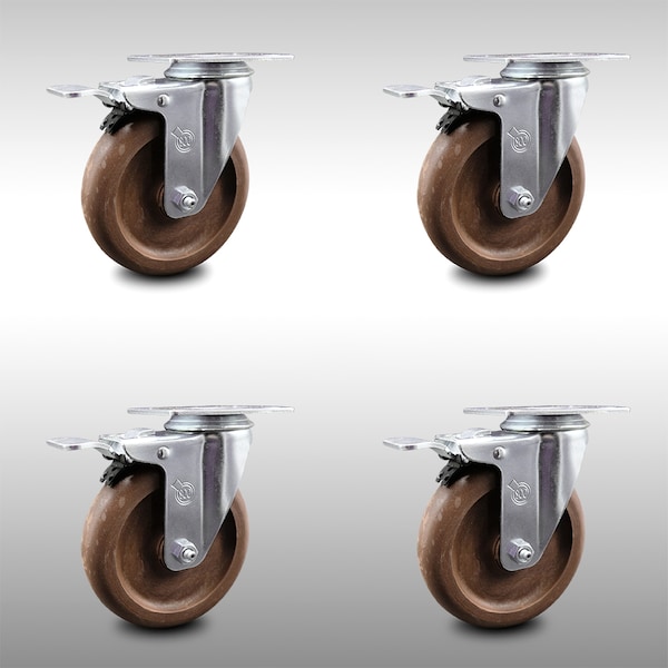 Service Caster 5 Inch SS High Temp Glass Filled Nylon Top Plate Caster Set Total Lock Brake SCC SCC-SSTTL20S514-GFNSHT-4 - main